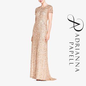 ADRIANNA PAPELL Scoop Back Sequin Gown (Champagne Gold)